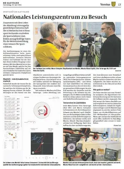 Zeitungsbericht über MantisX bei den Sportschützen Glattfelden