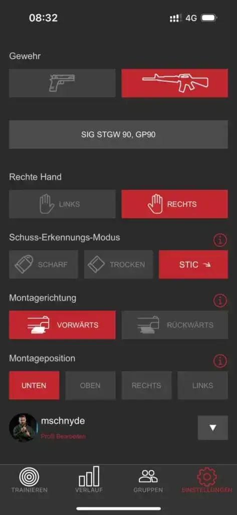 Einstellungen der neu angelegten Waffe in MantisX kontrollieren